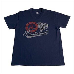Peace ♥ Basketball Rhinestone V-Neck Tee Black Shaka Wear Women’s Large